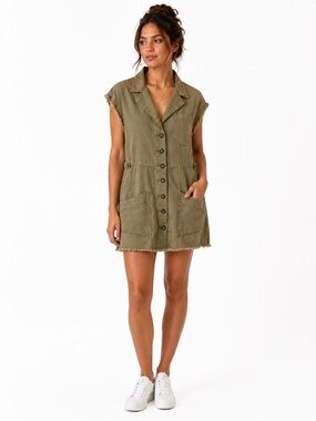 One Teaspoon Olive Utility Romper Playsuit Distressed Military small streetwear
